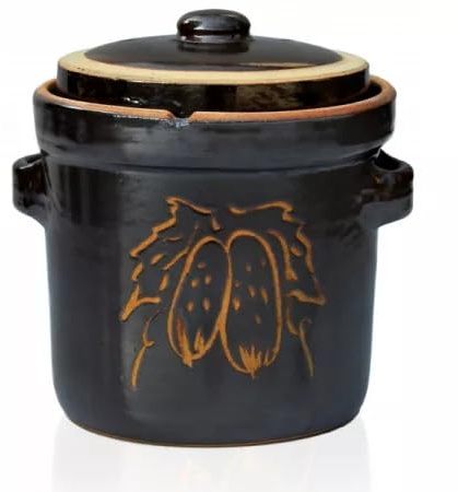 Haushalt-Krausse.de Gärtopf Steinzeugtopf Rumtopf Sauerkrauttopf Inhalt 4 l mit Deckel Dekor Gurke