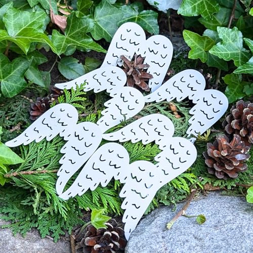 Storm's Gartenzaubereien Lot de 6 ailes d'ange pour bricolage - Blanc - 7 cm de haut - Décoration pour couronne de l'Avent - Ailes d'ange miniatures en métal - Arrangement de Noël - Couronne de porte