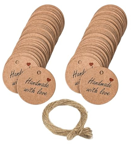 TYFGRT Pack De 200 Etiquetas Colgantes Kraft con 40 Metros De Cuerda - Decorativas y Artesanales para Regalo, Hechas a Mano