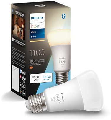 Philips Hue White Lampadina Smart LED, Attacco E27, 9.5W, Luce bianca, Dimmerabile, Controllo con Bluetooth e Hue App, Funziona con Alexa, Google Assistant e Apple HomeKit