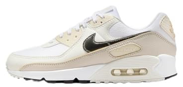 NIKE Wmns Air MAX 90, Sneaker Mujer, White Flat Pewter Lt Orewood Brn, 37.5 EU