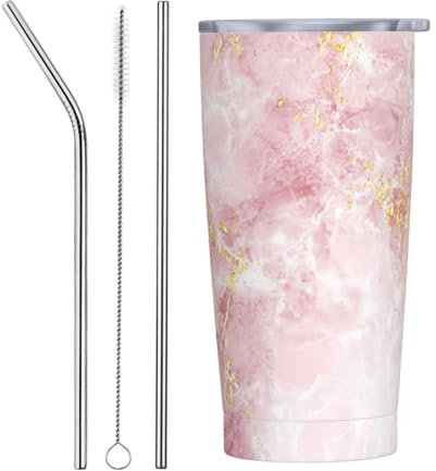 Taza De Aislamiento 20Oz, Mármol Rosa Taza De Viaje Al Vacío Acero Inox Vaso Termico Personalizada Taza De Automóvil, Para Agua Y Té, Café
