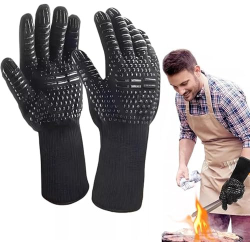 Guantes para barbacoa, guantes de horno resistentes al calor hasta 800 °C: guantes de horno para barbacoa, guantes de cocina, guantes de horno para microondas, hornear, barbacoa, barbacoa, guantes de