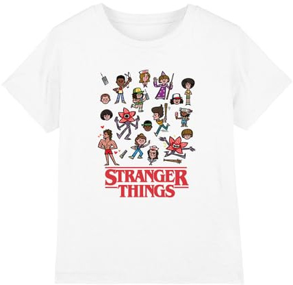 Stranger Things seriefigurer barn t-shirt, vit, 7-8 år, Vitt, 7-8 År
