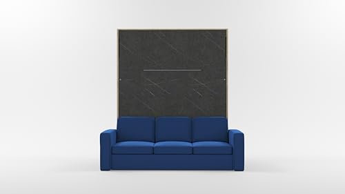 MAXIMAHOUSE Schrankbett Vertikal mit Sofa, Invento NOVA 160V mit Lattenrost aus Holz, Bett im Schrank 160x200 Erwachsene, Modern Concept und Design, Wandbett Klappbett (Eiche Charkiw/Stein+Blau)