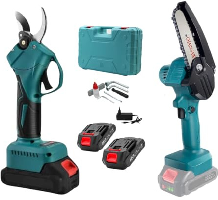 GO LOGISTIC SRL Set da potatura a batteria, forbici potatura a batteria 48VF e motosega a batteria 48VF da 6 pollici, il kit comprende 2 batterie da 48VF e valigetta IN OMAGGIO