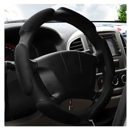 NYTKL Car Steering Wheel Cover, 15 Anti-Slip Steering Wheel Protector Soft Hand Pad Cushion, Breathable Ice Silk Auto Wheel Wraps Comfy Grip All-Season Protector for Most Vehicles (Black)