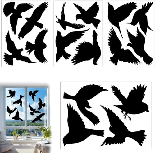 KIPTVO 16PCS Large Size Anti-Collision Window Clings, PVC Self Adhesive Bird Shape Clings, Decals Glass Door Protect and Save Bird Strikes, for Preventing People and Strikes