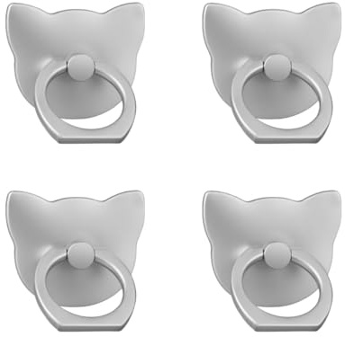 SUKADE 4 Pcs Phone Ring Grips, 4 Pcs 360° Rotatable Anti-Slip Phone Ring Holder, Cat-Shaped Phone Ring Stand with Strong Adhesive for Smartphones (Silver)