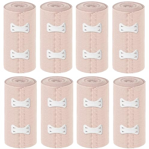 8Pcs Premium Compression Bandage, Elastic Bandage Wrap with Self-Closures for Wrist Ankle Hand Knee Elbow Shoulder Feet Injuries Washable and Reusable 10CM Width 1.7M Length Stretches up to 4.5M