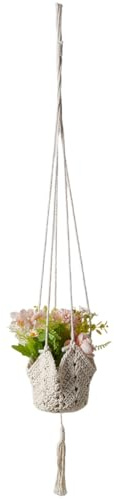 GORGECRAFT Crochet Plant Hanger 1M Beige Woven Pot Decorative Crochet Jute Rope Flower Planter Macrame Long Hanging Basket Stand Holder for Indoor Outdoor Home Boho Decorations
