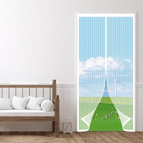 Mosquitera Magnetica Puerta 118 x 200 cm Cortina Protección Contra Insectos sin Taladrar para Puerta de Entrada Interior y Ventanas, Blanco