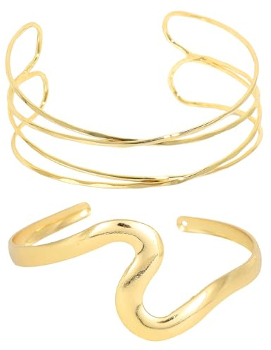 Lot de 2 bracelets dorés pour haut du bras - Bracelet enroulé - En spirale dorée - Réglable - Design minimaliste - Bijoux empilables pour les fêtes, les occasions spéciales et les mariages - Bijou