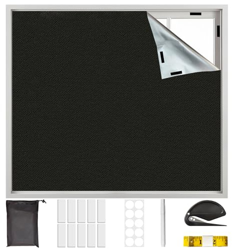 Sneulletoys Portable Temporary Blackout Blinds Stick on,100% Blackout Blind curtain No Drilling,300*145 CM Blackout Window Film Cut Any Size,Blackout blind for Bedroom Baby Travel Bathroom Kitchen Car