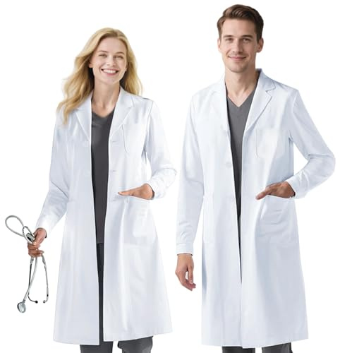 BSBUY Camice da Laboratorio Chimico Uomo Donna, Unisex Camice Bianco Lunghi da Laboratorio Medico Estetista, Camici da Lavoro Officina Medico Infermiera di Carnevale Halloween (Sottile e leggero)