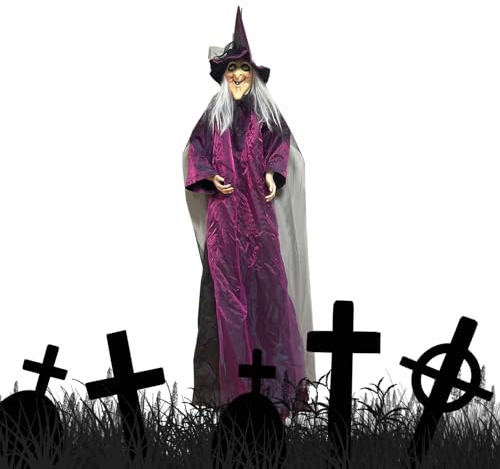 Halloween Requisiten Fliege Wied?ma Für Garten,Fliege Hexe Mit Bewegungsmelder und Blinkern LED-Augen - Halloween Anhänger, Gruselige Lichtdeko für den Außenbereich Maskerade Garten