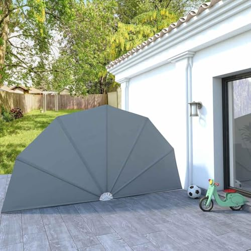 Biombo lateral plegable de terraza, poliéster, gris, radio 200 cm