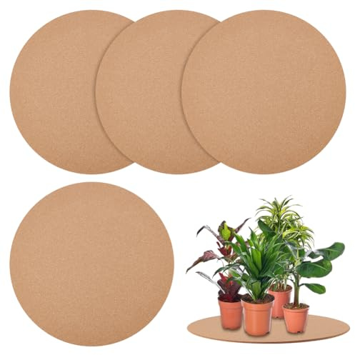 AHANDMAKER 4-pack stora korkväxtunderlägg runda naturligt trä kork växtunderlägg vattentäta golvskydd för inomhusväxter krukor semesterdekor vardagsrum balkong, 40 cm