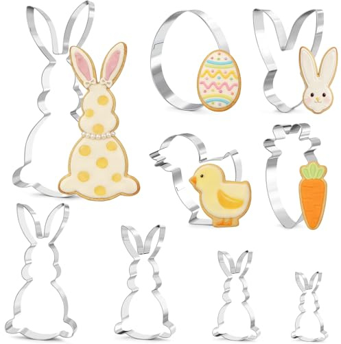 9 Stück Osterhasen Ausstecher Ostern, 20,5/12,5/7/5/3cm Hase Ausstechformen Osterhase Osterausstechformen Ausstechform Ostern Keksausstecher Oster Plätzchen Ausstecher Häschen Ei für Backen Kinder