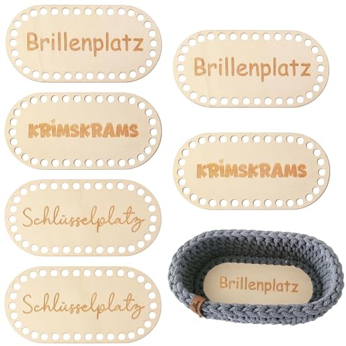 Simsky 6 Stück Holzboden für Häkelkörbe | 10x20cm Korbboden & Taschenboden zum Häkeln | Vielseitiges DIY Zubehör für Korbflechten, Heimdekoration und Bastelarbeiten