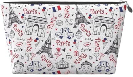 Beauty case da viaggio in pelle dorata, con stampa Torre Eiffel, trousse organizer per cosmetici, borsa per il trucco per uso quotidiano e da viaggio, Argento, taglia unica