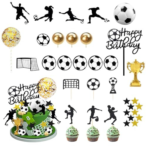 Tortendeko Fussball,34 Stück Happy Birthday Tortendeko Party | Fußball Geburtstagstorte Dekoration,Fußball Torte Topper für Männer Junge Fu ßball Sport Thema Geburtstag