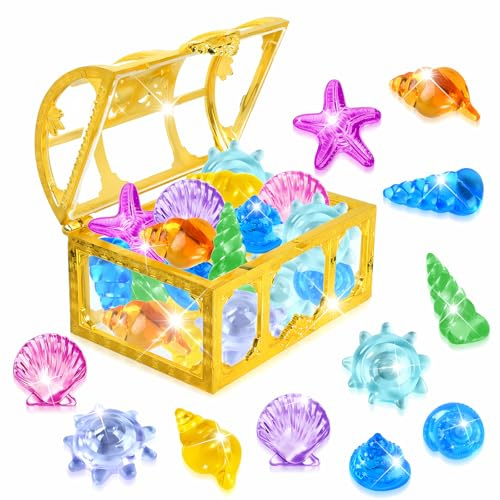 EKKONG Tauchen Edelsteine, Piratenschatz Tauchjuwelen, 36 Stück Ozean Bunte Tauchspielzeug mit 1 Schatzkiste, Pool Diamanten, Unterwasser Edelstein für Sommer-Wasser- und Strandspiele (Gold)