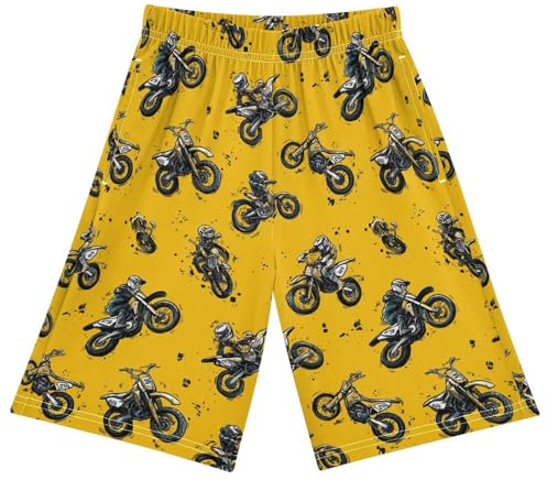 foixnub Pajama Shorts Motorbike Motorcycle Yellow Sleep Pants Lounge Bottoms Elastic Waist with Pockets 6-14 Years