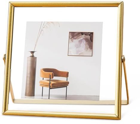 Square Photo Frame Floating Picture Frames for 5x5'' Photo | Gold Photo Frame, Mini Photo Frames for Wallmounted & TableTop, Classy Metal Gift Frames for Wedding, Thanksgiving, Christmas