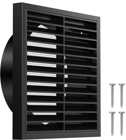 Hon&Guan Ø150 mm Griglia di Ventilazione Rettangolare, Griglia Aerazione ABS Plastica Quadrata con Protezione Contro Insetti Rimovibile per Bagno, Cucina, Aspirator, Ventola Aspirazione, Soffitto Nero