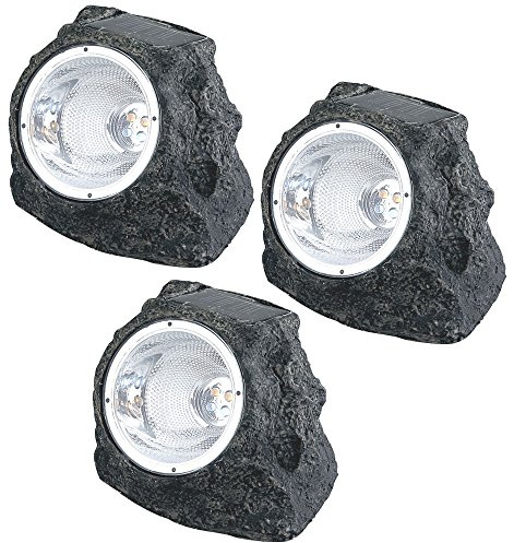 3er SET Solar-Gartenstrahler Selbstaufladend Aussenleuchte Stein-Design Globo Solar