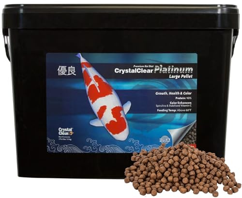 CrystalClear Platinum Fish Food, Premium Floating Pellets for Koi & Goldfish – Boost Growth, Color, and Wellness in Backyard Ponds & Water Gardens, 5mm Pellets, 17.6 Pounds