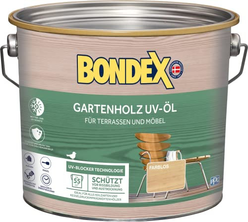 Bondex 365224 Gartenholz UV-Öl farblos 2,5 L für 55 m² - Schützt Vor Rissbildung Und Austrocknung - Holzschutz mit UV-Blocker Technologie