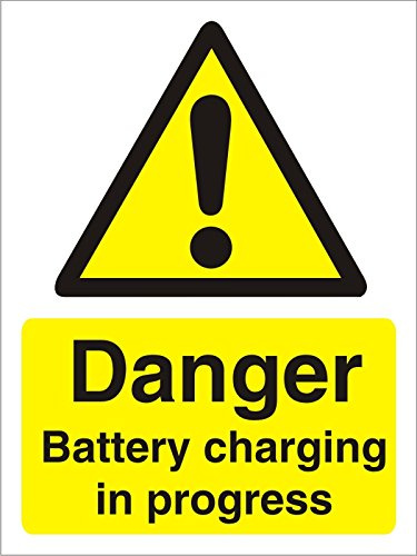 Seco Danger Battery Charging in Progress Sign, 300mm x 400mm - Self Adhesive Vinyl