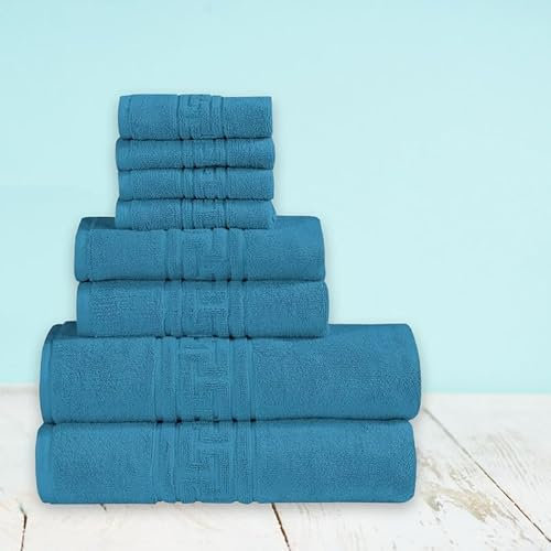 DTEX HOMES 8 Piece Towel Set 100% Egyptian Cotton 600 GSM, 2 Bath Towels, 2 Hand Towels, 4 Washcloths - Teal