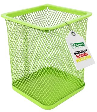 D.RECT Metal square pen holder, pen holder, cube made of wire metal, mesh multifunctional cup for ballpoint pen, lime colour
