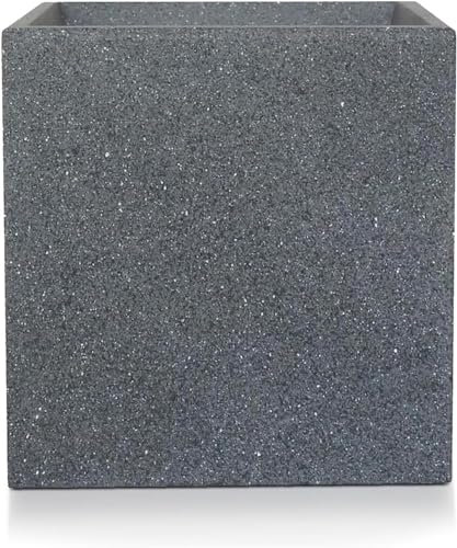 IDEALIST 50cm Planter for Trees | Grey Reinforced Stone Flower Pot | Large Square Box Garden Planters with Drainage Holes L49.5 W49.5 H50.5 cm, 123 litres