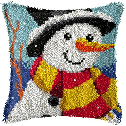 ZUHK Christmas Latch Hook Kits ​with Christmas Pattern Printed Canvas Crochet Gift Cross Stitch Sofa Cushion Cover Tool fit for Kids and Adults,43x43 cm (Santa Claus E)