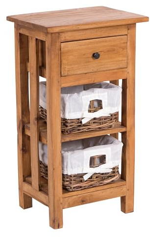 Table téléphonique « Rattan 70 » - 70 x 38 x 28 cm (H x l x P) - En acajou - Avec paniers en rotin et tiroir - Table d'appoint en bois massif - Table console en bois - Armoire de salle de bain -