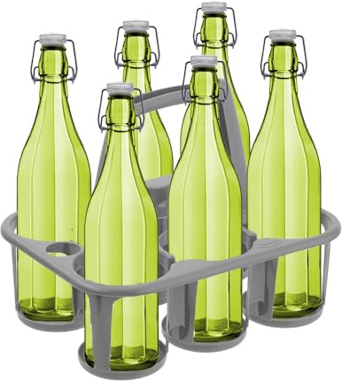 MAURY'S IL NUMERO UNO DEL RISPARMIO SET PORTA BOTTIGLIE IN PLASTICA + 6 BOTTIGLIE IN VETRO DA 1 LITRO (Wilma Green)