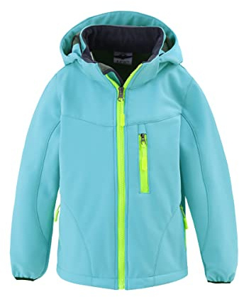 M2C Girls Hooded Waterproof Windbreaker Fleece Lined Softshell Jacket 10-12 Arctic Blue