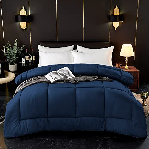 ComfyWell Super King Duvet – Plain Quilt Comforter Bedspreads, Coverlets & Sets, 2 Pillowcases Warm and Anti Allergy All Season Coverless Duvet, Throws For Bed.(Super King (220x260cm), Navy Blue)
