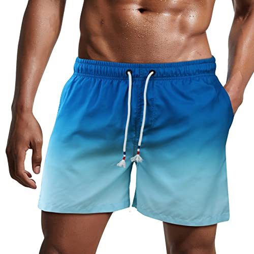 Danfiki Badshorts för herrar, badbyxor, snabbtorkande strandshorts, surfshorts, med meshfoder, tonad färg, BLÅ, M
