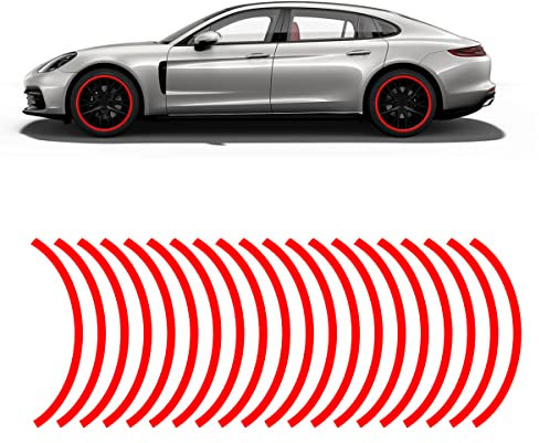 16 Stück 43,2 - 48,3 cm reflektierende Felgenstreifen-Aufkleber, Auto-Felgenbänder, Dekoration, Aufkleber, wasserdicht, Nachtsicherheit, Autozubehör, universell für Motorrad, Auto, Fahrrad (rot)