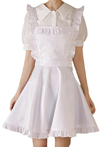 DNLKWGO Wasserdichte Retro-Schürzen, Backen, Gartenarbeit, Kleid, Rüschen, ärmellos, Träger-Overall