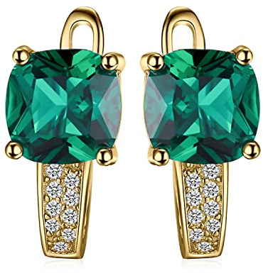 JewelryPalace Kissenschliff 2.9ct Simulierter Smaragd Ohrringe Silber 925 Damen, Grün Stein Schmuck Set, Ohrringe Silber Edelstein Mädchen, Creolen Ohrstecker Silber Frauen Geschenk Rosegold Gold