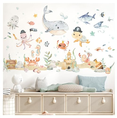 DEKO KINDERZIMMER Wandsticker Meerestiere Wal Schildkröte Kinderzimmer Wandtattoo Wandaufkleber Ozean Unterwasserwelt Babyzimmer Wanddeko DK1118-02