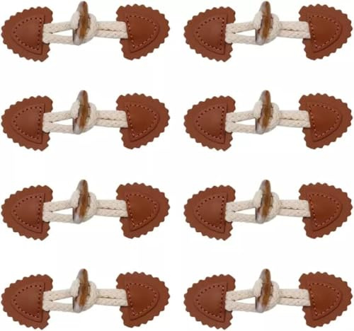LATRAT 8 Paare Knebelknöpfe mit Verschluss Leder Knebelknopf Knebelknöpfe Holz Knöpfe für DIY Handwerk Kleidung Nähen Dekoration Zubehör, Braun