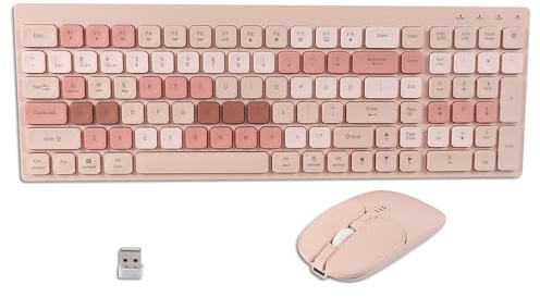 LIKE SHOW Bluetooth Wireless Keyboard and Mouse Set,2.4G Full-Sized Rechargeable Ergonomic Keyboard Mouse with Numeric Keypad,3 DPI Silent Wireless Mouse for Laptop Tablet Computer Windows-Khaki