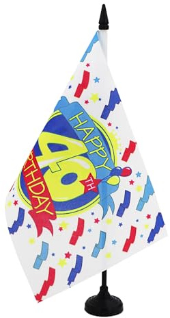 AZ FLAG Happy 40th Birthday Table Flag 21x14 cm 100D Polyester Plastic Base | Indoor use Birthday's party 6x8 in desk flag stitched finish with reinforced edges with plastic pole